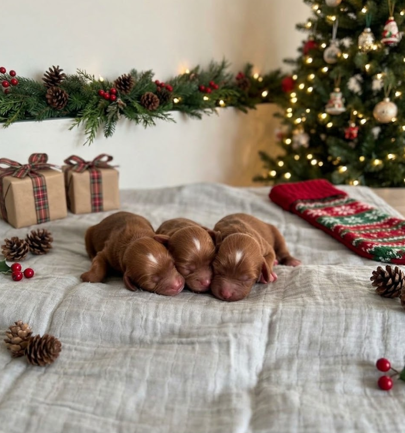 The three girls from the Christmas Cavoodle litter
